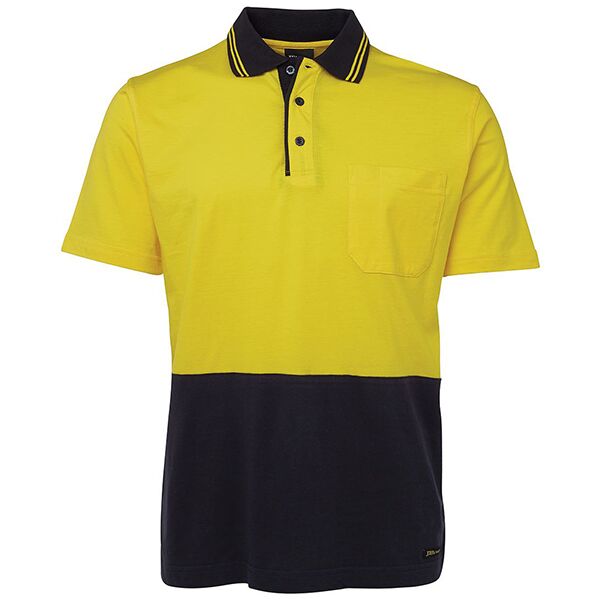 JB's WEAR Hi Vis S/S Cotton Polo Yellow/Navy XS Thumbnail